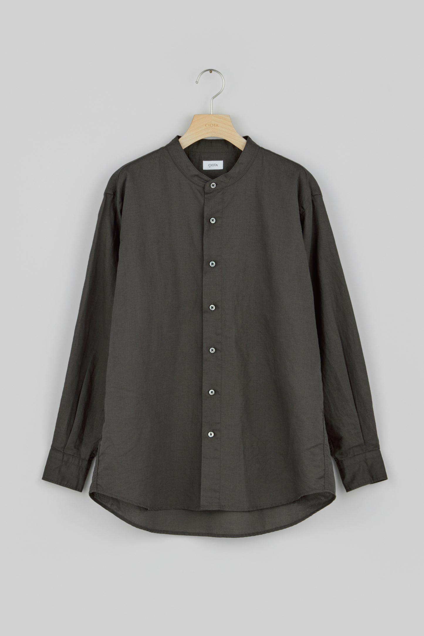Band Collar Long Sleeve Shirt (Cotton Linen)