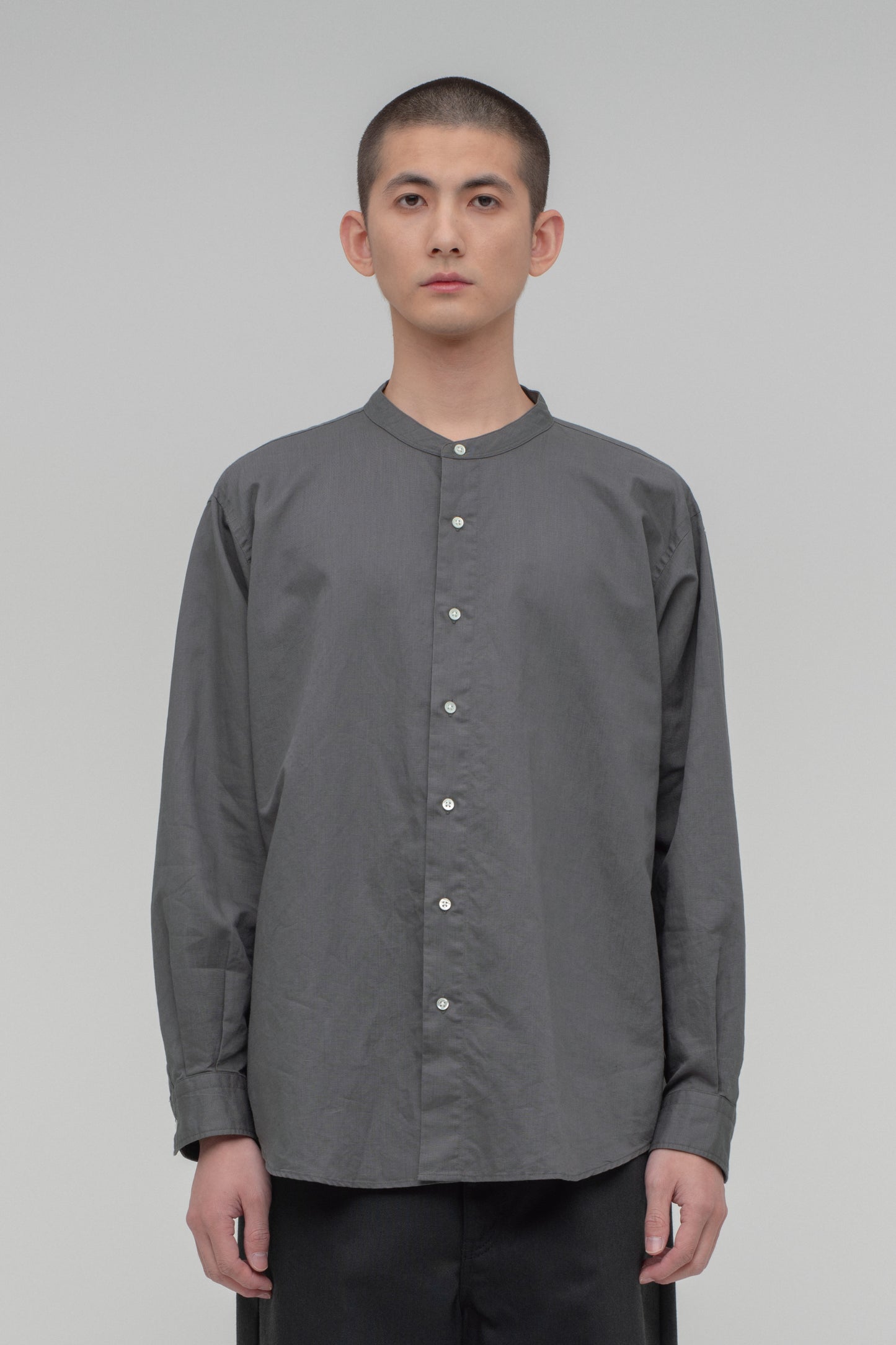 Band Collar Long Sleeve Shirt (Cotton Linen)