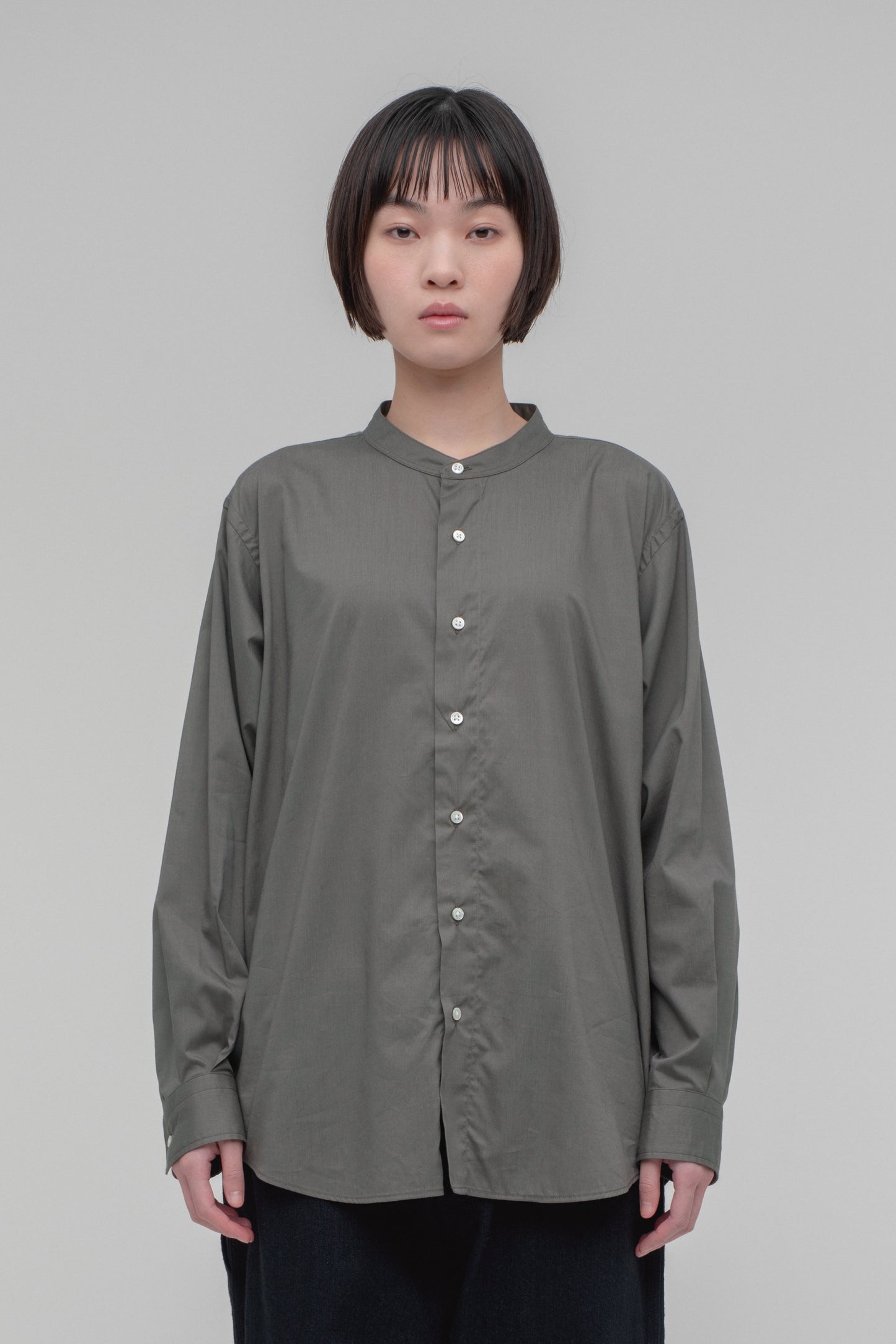 Band Collar Long Sleeve Shirt (Cotton Rayon)