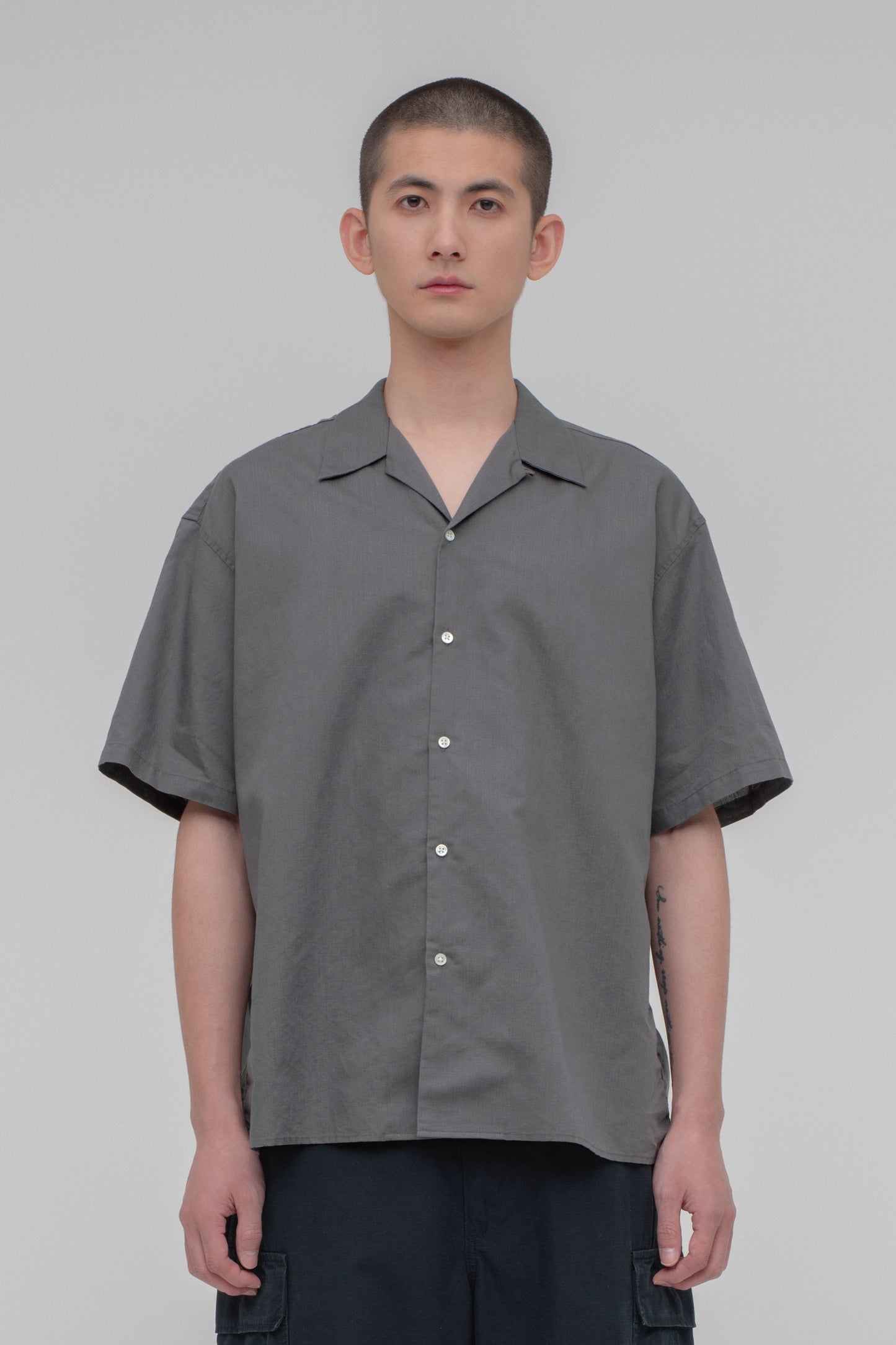 Open Collar Short Sleeve Shirt (Cotton Linen)