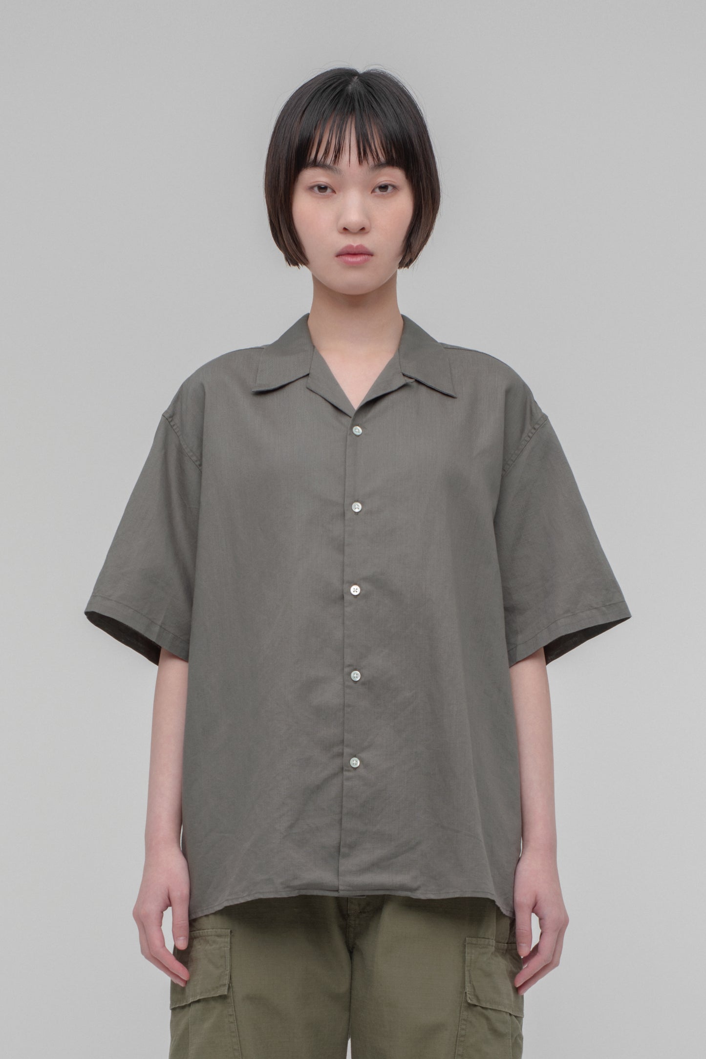 Open Collar Short Sleeve Shirt (Cotton Linen)