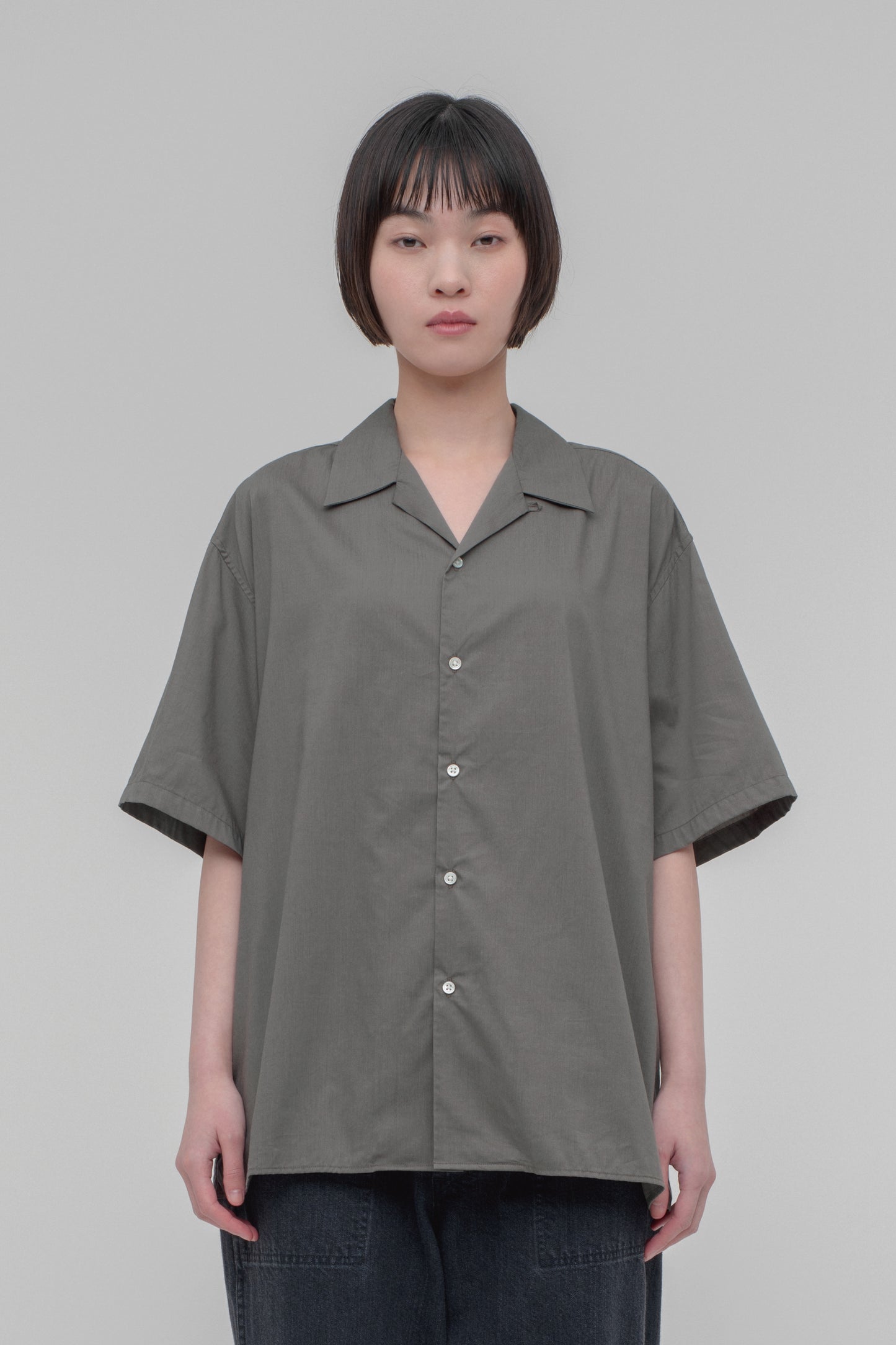 Open Collar Short Sleeve Shirt (Cotton Rayon)