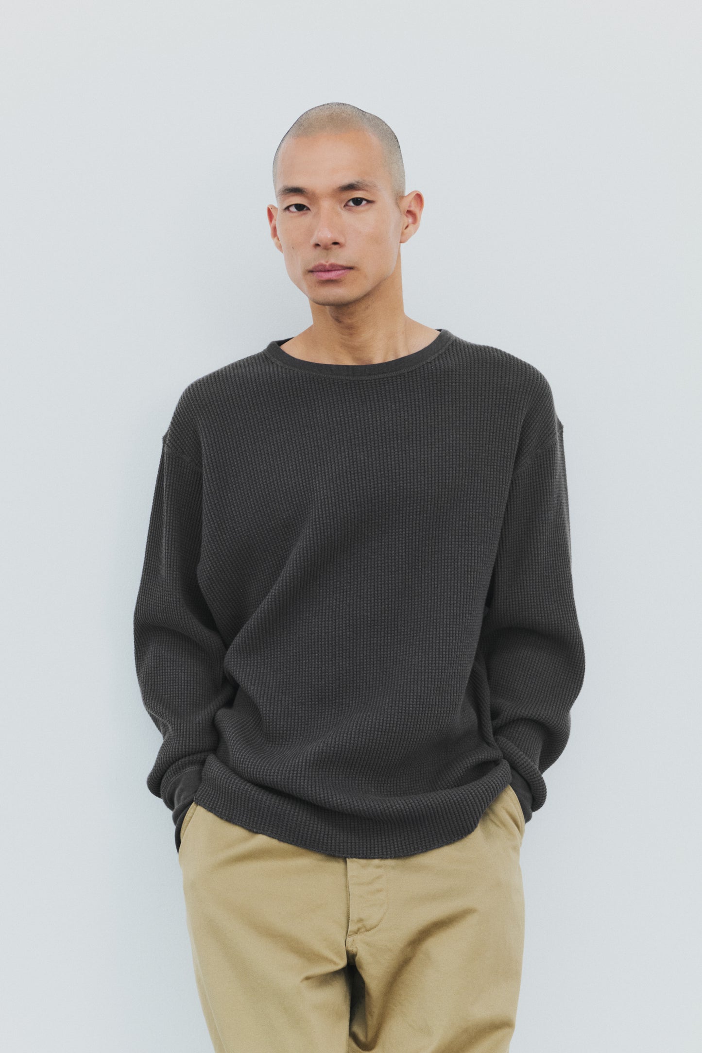Cotton Waffle Knit Long Sleeve T-shirt
