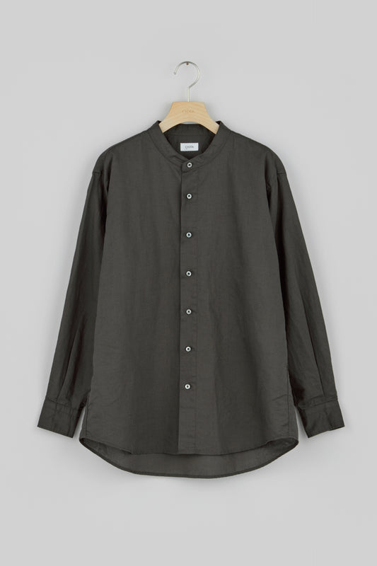 Band Collar Long Sleeve Shirt (Cotton Linen)